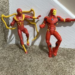 MARVEL ULTIMATE IRON SPIDER-MAN & Ironman RUBBER FIGURE set of 2