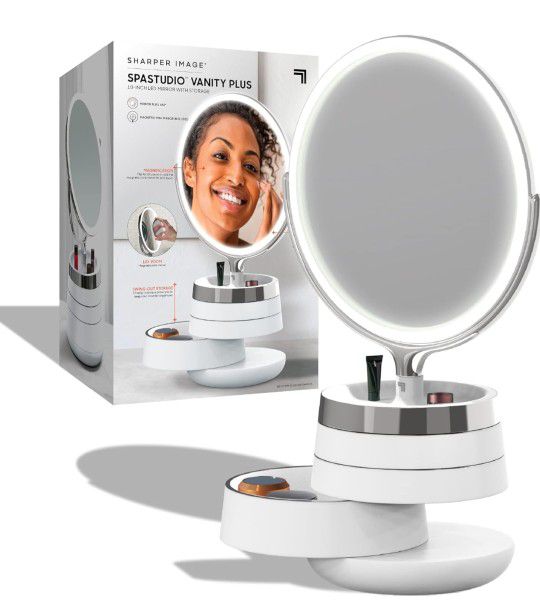 10” Vanity Mirror - Built-In Storage Trays, Swivel & Tilt Rotation, Touch-Activated Brightness Controls