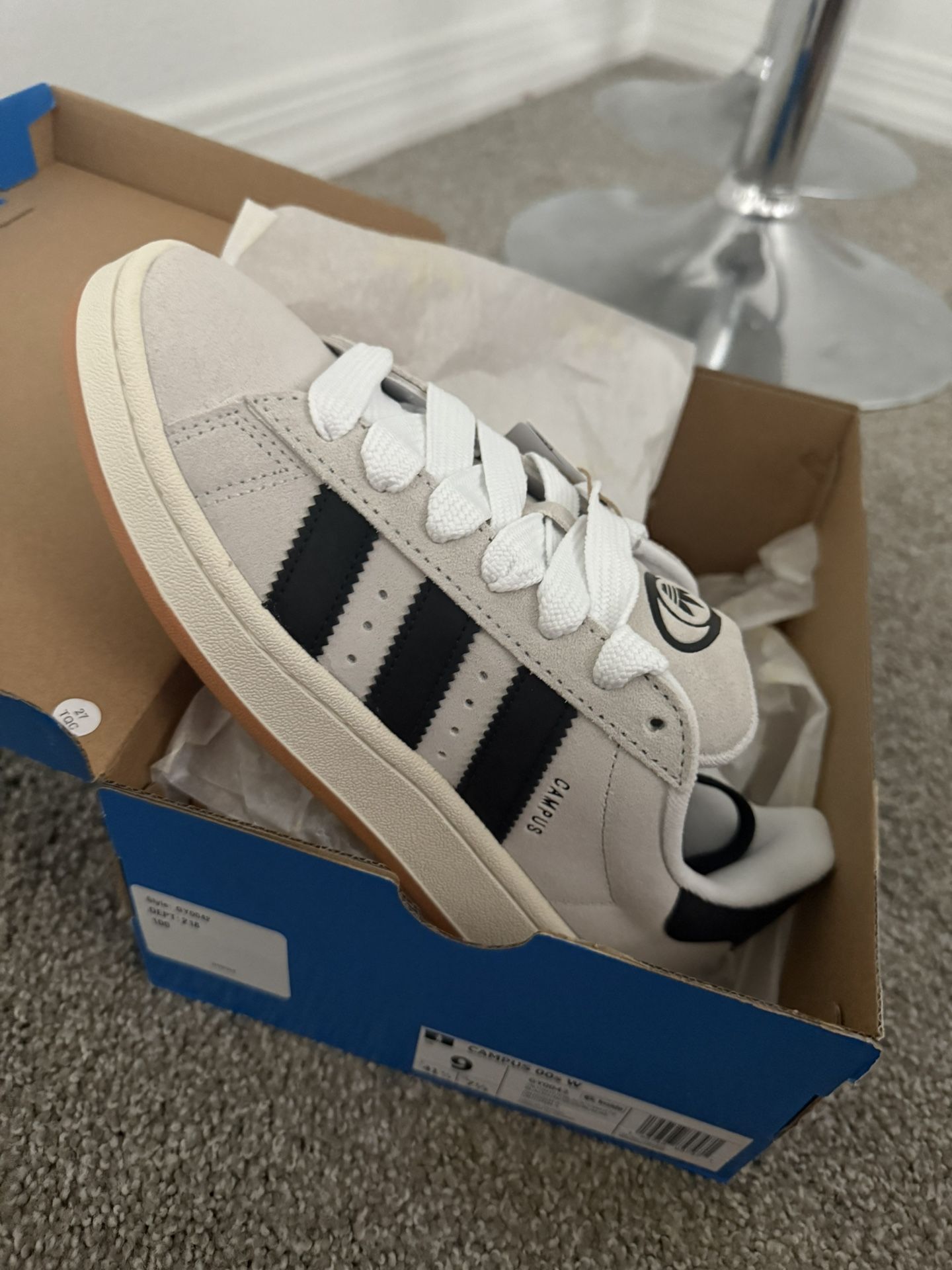 adidas Women's Originals Campus 00s Casual Shoes - Crystal White, Black & Off White, Size 9