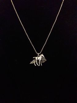 18" Solid Sterling Silver Beaded Chain Necklace w Kentucky & Horse Charm, signed