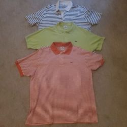 3 Lacoste  Polos Green And White With Stripes Both Sizes 6 orange Stripped  Size 7