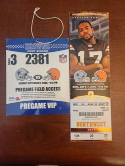 Dallas Cowboys At Cleveland Browns Week #1 Ticket Stub 09/07/08 + VIP Field Pass