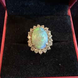 Fire Opal Diamond Ring