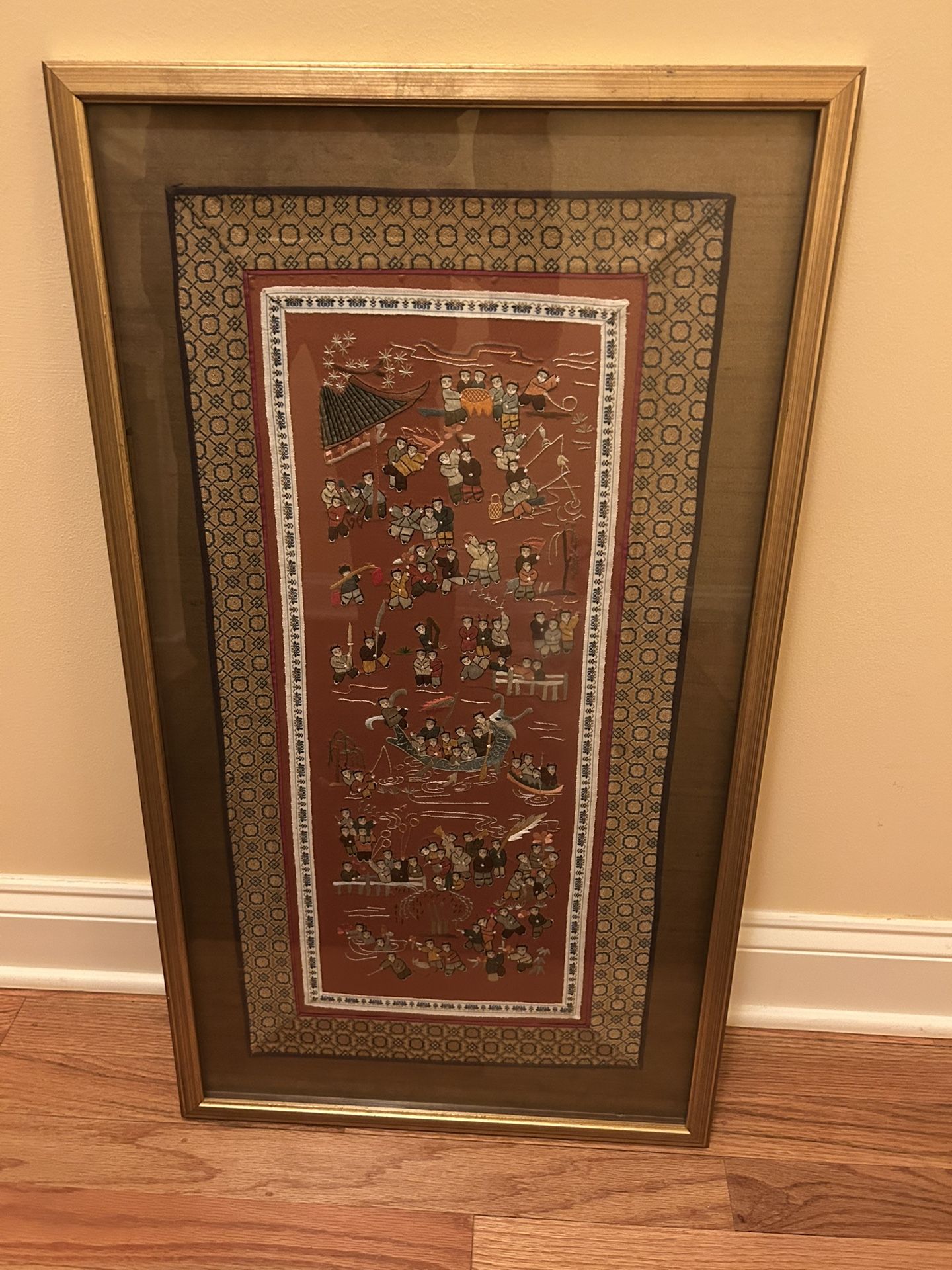 Vintage Chinese Tapestry Framed under Glass