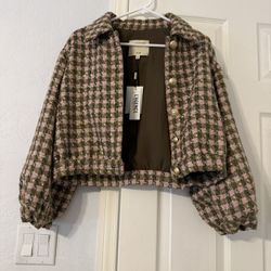 L’agence Pink, Gold jacket, Bridges Cropped Metallic Tweed Jacket