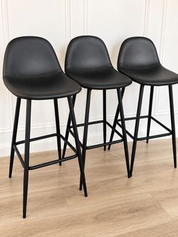 Set of 3 Black Faux Leather Bar Stools