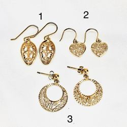 Gold Tone Filigree Earrings Set – Vintage Dangle Collection (Sterling Silver Base) 