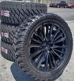 22” 24” 26” inch FR205 BLACK WHEELS 33" Mud MT TIRESSilverado Tahoe Sierra Yukon