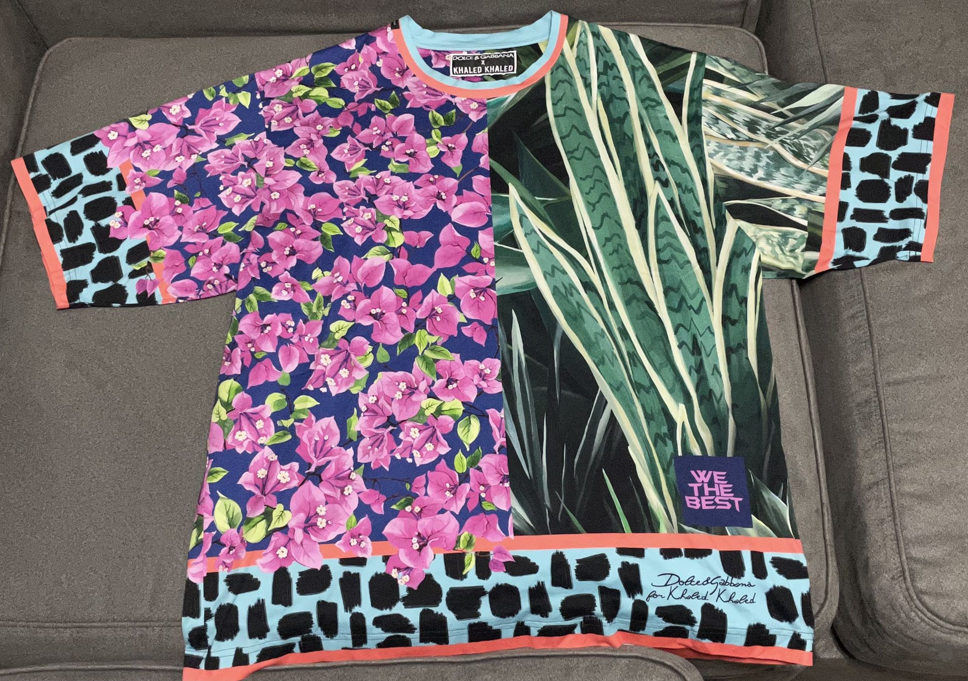 DOLCE & GABBANA x DJ KHALED Cotton T-Shirt Colorful Jungle Mix Print Men Size 58