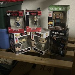 Mixture Of Stranger Things Funko Pops , Roblox Figure And Minecraft Light 