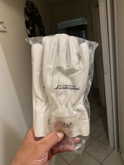 Lamborghini White Leather Driving Gloves