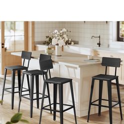 VASAGLE Juego de 4 Taburetes de Bar, Taburetes de Altura de Bar, Taburetes de 29.1 Pulgadas de Alto con Respaldo, Sillas de Barra para Isla de Cocina,