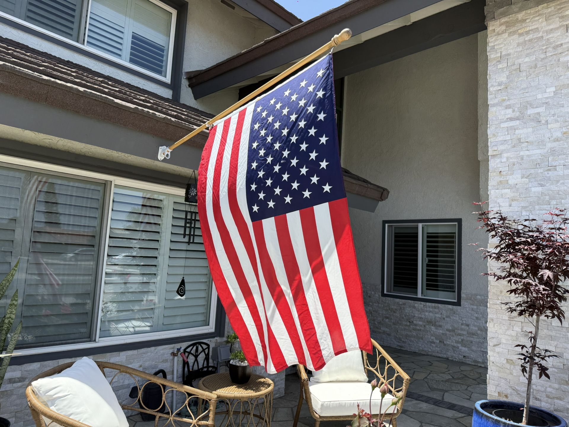 American US Flag Pole Kit with Metal Bracket for Outside House 5' x 3'