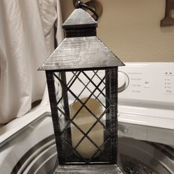 Vintage Candle Lantern With LED Candle, Distressed Silver, 6 Hour Timer