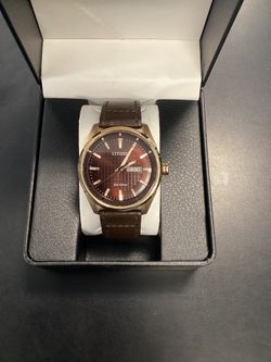 Mens Brown Leather Band Eco Drive Citizen Watch 