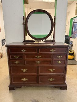 Solid Wood Dresser with Matching Oval Mirror 