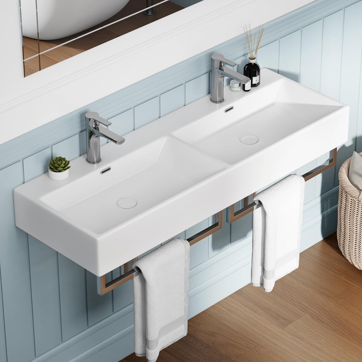 48 x Bathroom Sink with Chrome Towel Bar, Trough Sink