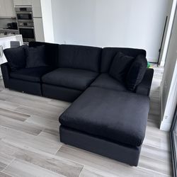 NEW Black Velvet Cloud Couch Sectional