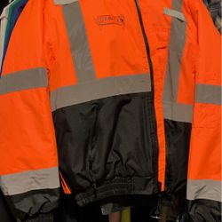 Hi Vis Safety Orange Construction Bomber Jacket Medium