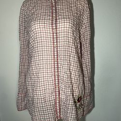 3J Workshop by Johnny Was Plaid Button Down Shirt/Embroidered Floral Roses