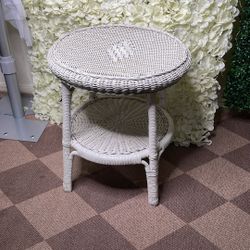 White Double Decker Wicker Table 