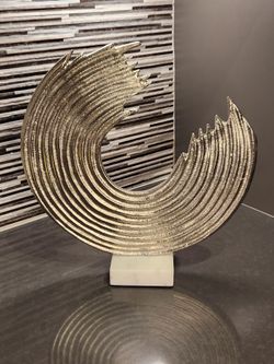 3/4 Moon Silver Metal Sculpture Marble Base NEW XL 15x15