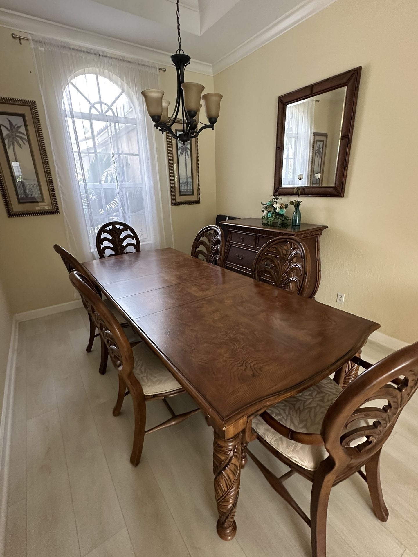 Wooden Dining Table, Chairs and Breakfast cabinet