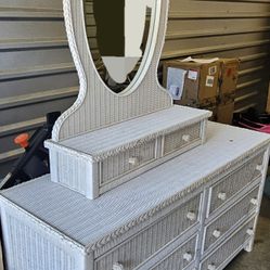Vintage Wicker Glasstop Dresser 