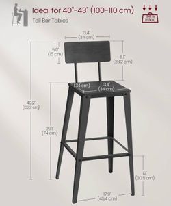 VASAGLE 29.1" Tall Counter Bar Chairs Stools Height Stools Barstools w/ Back Set of 2 - Black