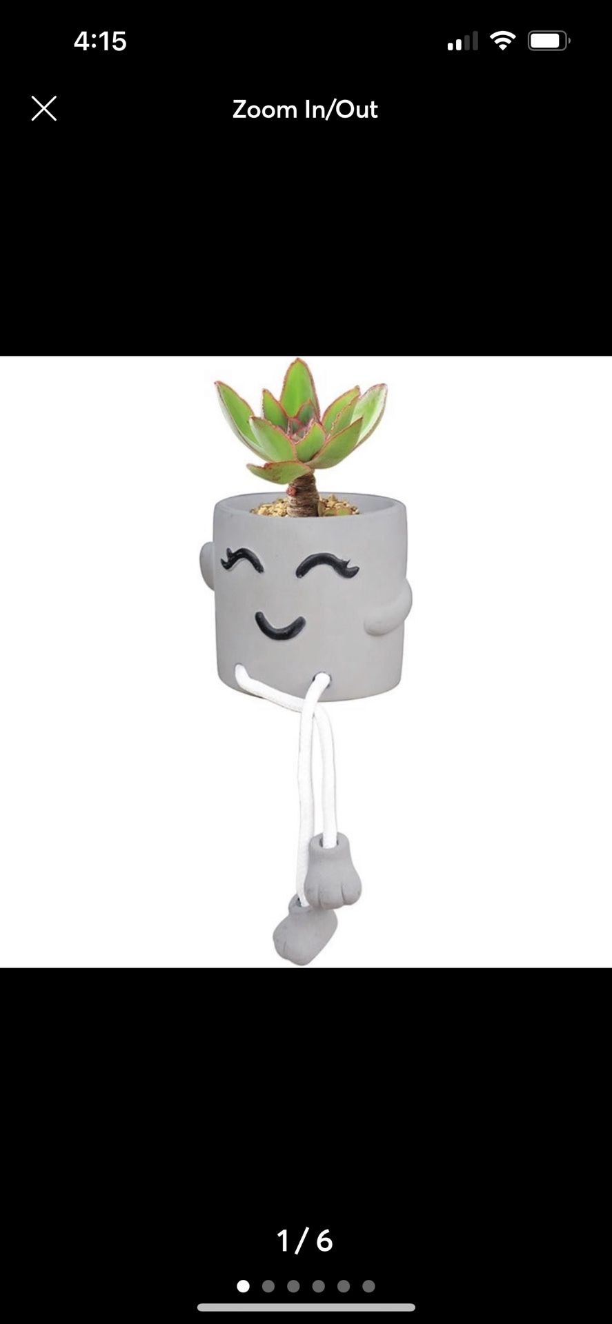 Uguisu Smiley Hanging Feet Cement Flower Pot - Mini Succulent Planter, Mid-Centu