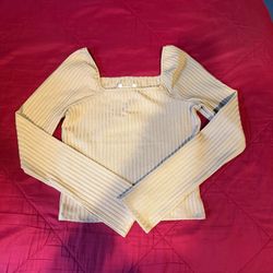 Size Woman Medium Beige Ribbed Square Neck Long Sleeve Crop Top