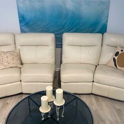Ivory Leather Reclining Couch