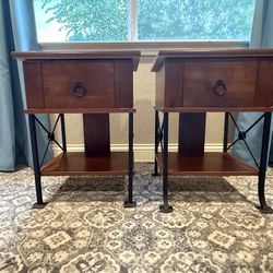 Set of 2 Wood & Metal Side Tables