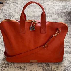 Terrida Luxury Travel Duffle Bag Orange Leather Murano Glass Zipper Italy