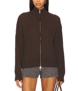 Frankie’s Bikinis Bea Cable Knit Sweater in Chocolate Brown Size Medium