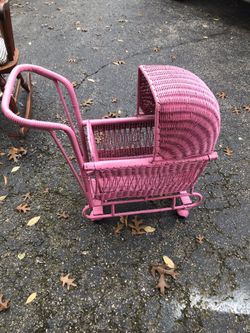 Vintage wicker stroller great stuffed With baby shower gifts or for child play
