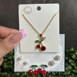 Cherry Necklace & Earrings 🍒
