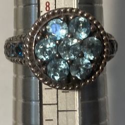 Vintage Sterling Silver Ring 13 Nice Blue Stones Size 8 1/2