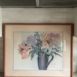 Vintage Framed Geri Geremia Floral Watercolor Print