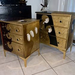 Rare Stephen White Art Furniture Side End Tables Dresser Accent Piece Gold Black Unique One Of A Kind