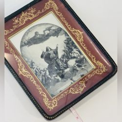 ITALY LEATHER FRAME Mary THE ASSUMPTION Titian Fine Art Print Original Vintage Antique Jesus Christ Collectible Religion Christianity Icon