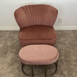 Blush Velvet Accent Chair + Matching Ottoman