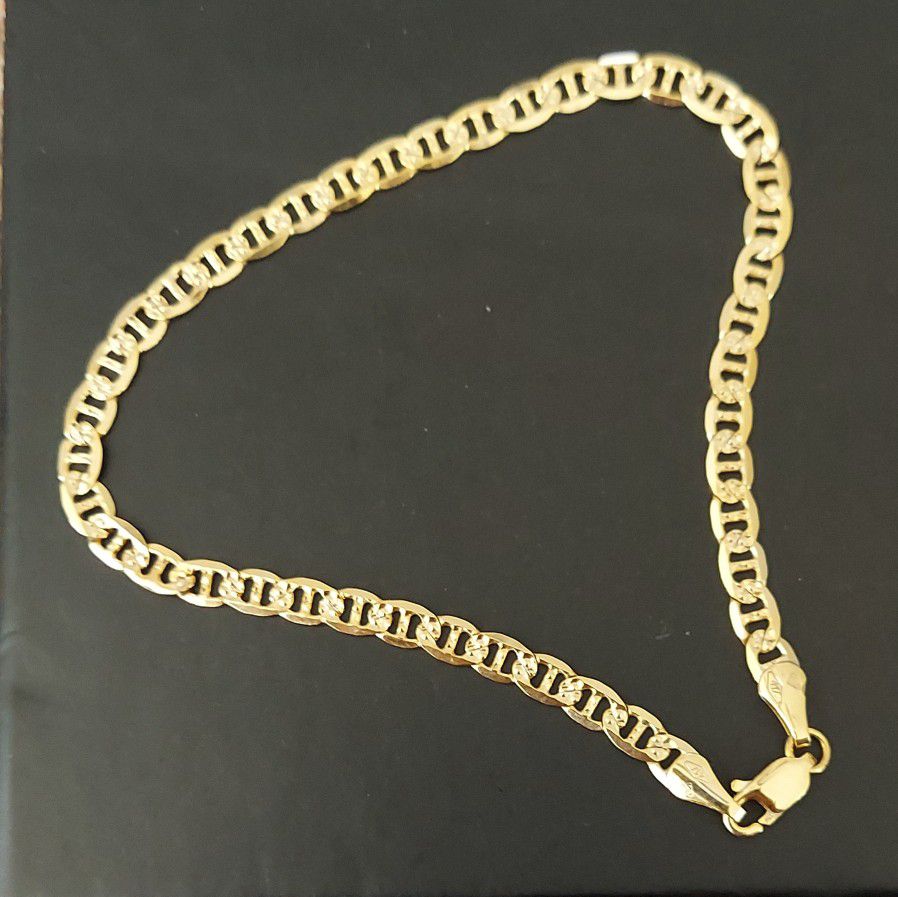  10K Yellow solid Gold Anchor Marine Chain Link Bracelet Or Anklet 4mm 9 inches 5.3g ITALY