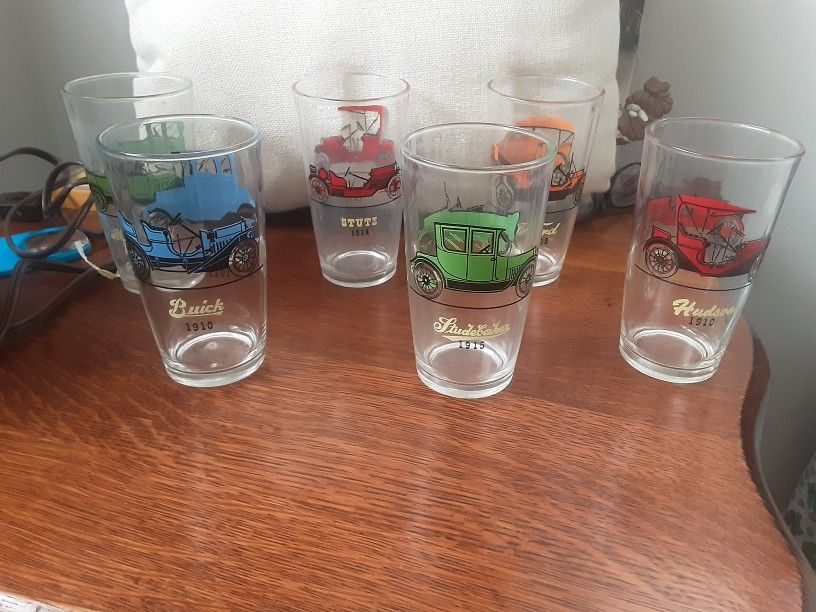 Vintage Car Glasses 6 Total 5" Tall