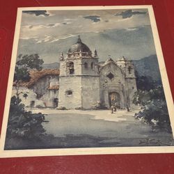 Vintage Davis Schwartz Carmel Mission In Moonlight Art Print