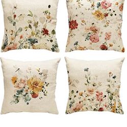 Witzest Floral Throw Pillow Covers 18x18 Inch Set of 4 Couch for Living Room Bedroom Decorative Pillow Covers Spring Outdoor Pillow Covers