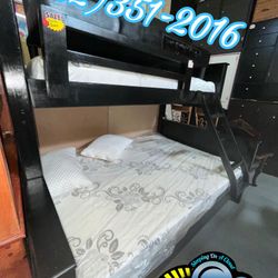 Twin XL Over Queen Double Bunk Bed Black With Mattresses Litera Completa 