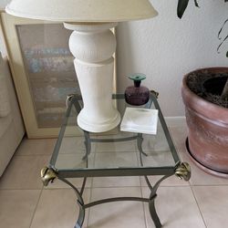 Glass side table with iron and gold