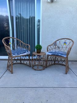 3 pieces Wicker Woven Chat Patio Color: tan/navy