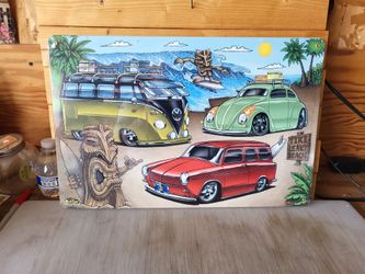 Tiki Leaky Beach VW Metal Sign 12"x18"